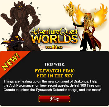 new game release in adventure quest worlds pyrewatch peak fire in the sky