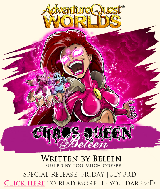 chaos queen beleen video game release aqw adventure quest worlds