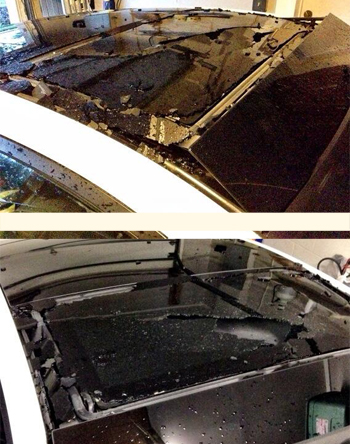 Shattered sunroof on Beleen's Scion tc