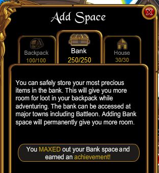 inventory and bank space